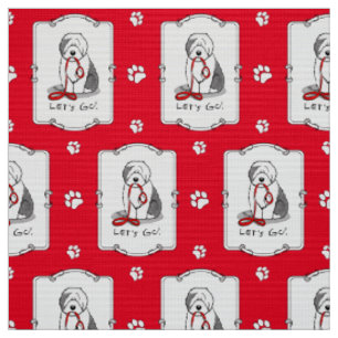 Funny Let's Go! Walk Old English Sheepdog (Grey 1) Fabric