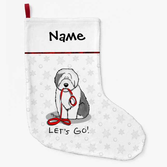 Funny Let's Go! Walk Old English Sheepdog (Grey 1) Large Christmas Stocking (Front)