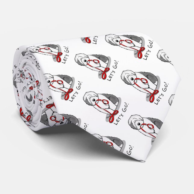 Funny Let's Go! Walk Old English Sheepdog (Grey 1) Tie (Rolled)