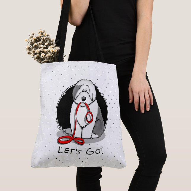 Funny Let's Go! Walk Old English Sheepdog (Grey 1) Tote Bag (Close Up)