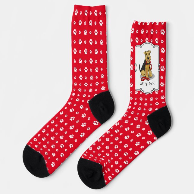 Funny Let's Go! Welsh Terrier Dog with Leash Socks (Left)