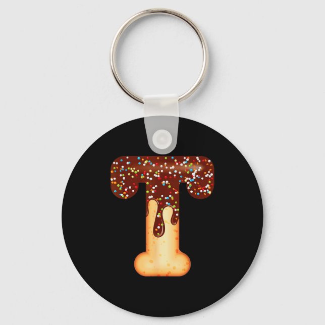 Funny Letter T Ice Cream Chocolate Sprinkles  Keychain (Front)