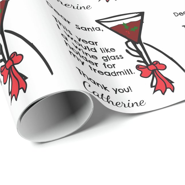 Funny Letter To Santa Treadmill Wine Glass Holder Wrapping Paper (Roll Corner)