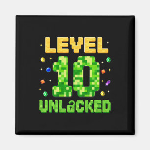 Funny Level 10 Unlocked 10th Birthday Gamer Pixel  Magnet