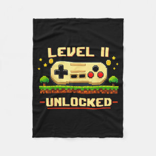 Funny level 11 unlocked video game 11th birthday fleece blanket