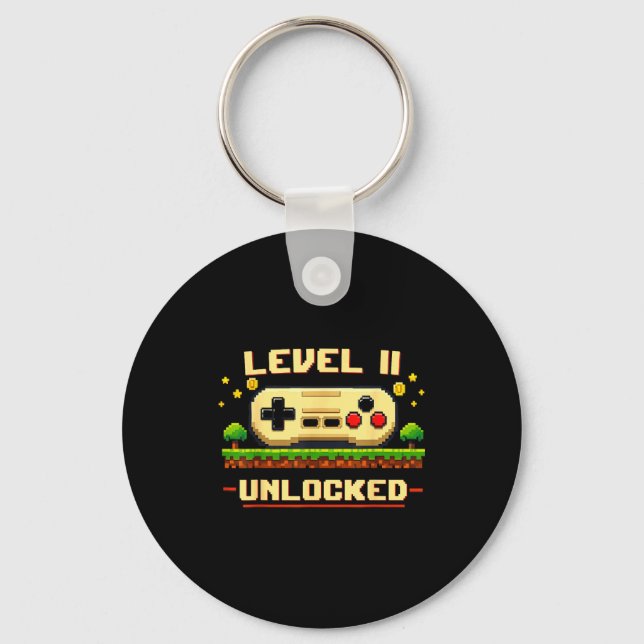 Funny level 11 unlocked video game 11th birthday keychain (Front)