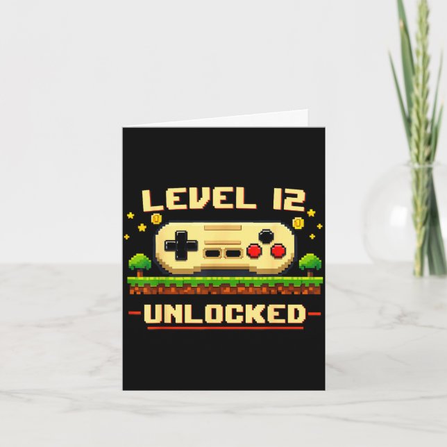 Funny level 12 unlocked video game 12th birthday card (Front)