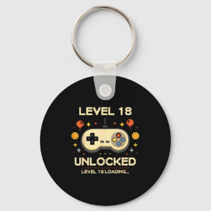 Funny level 18 unlocked gamer 18th birthday video keychain