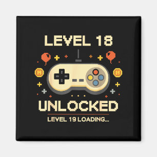 Funny level 18 unlocked gamer 18th birthday video magnet