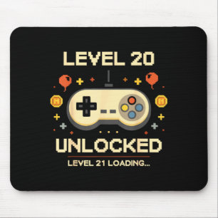 Funny level 20 unlocked gamer 20th birthday video mouse pad