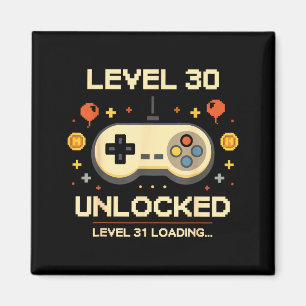 Funny level 30 unlocked gamer 30th birthday video magnet