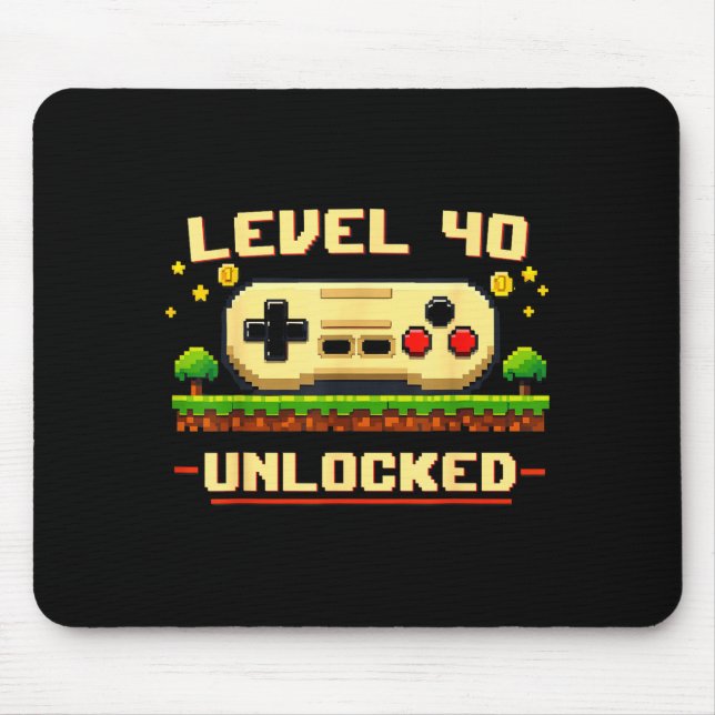 Funny level 40 unlocked video game 40th birthday mouse pad (Front)