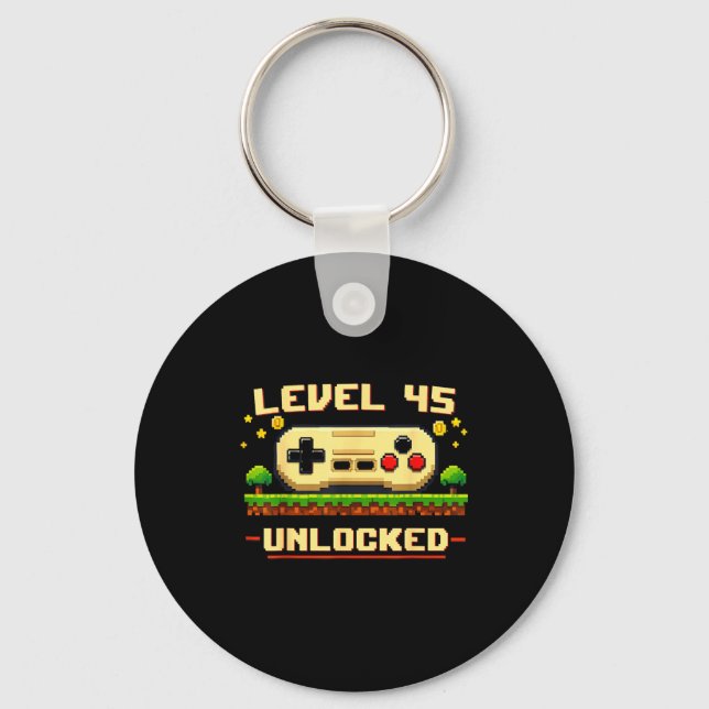 Funny level 45 unlocked video game 45th birthday keychain (Front)