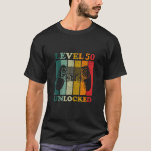 Funny Level 50 Unlocked Gift Men Bday Gamer 50th B T-Shirt
