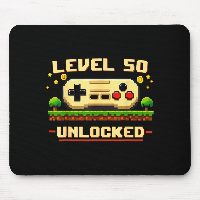 Funny level 50 unlocked video game 50th birthday mouse pad (Front)