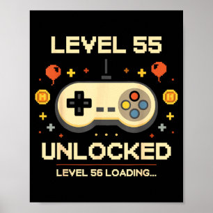 Funny level 55 unlocked gamer 55th birthday video poster