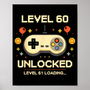 Funny level 60 unlocked gamer 60th birthday video poster