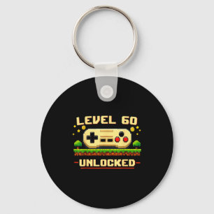 Funny level 60 unlocked video game 60th birthday keychain