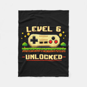 Funny level 6 unlocked video game 6th birthday fleece blanket