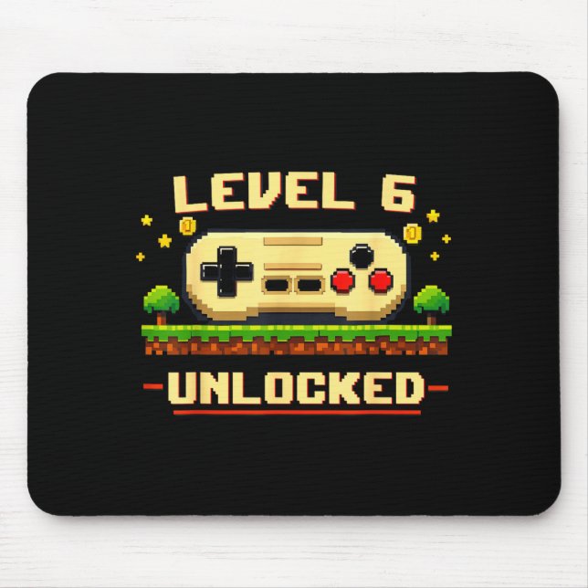 Funny level 6 unlocked video game 6th birthday mouse pad (Front)