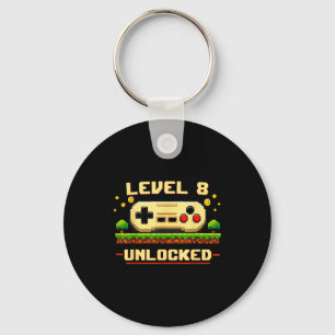 Funny level 8 unlocked video game 8th birthday keychain
