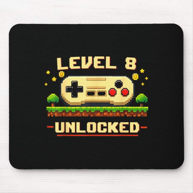 Funny level 8 unlocked video game 8th birthday mouse pad (Front)