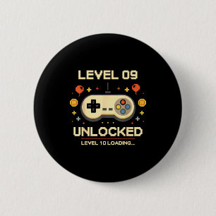Funny level 9 unlocked gamer 9th birthday video 2 inch round button