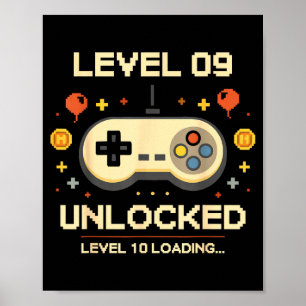 Funny level 9 unlocked gamer 9th birthday video poster