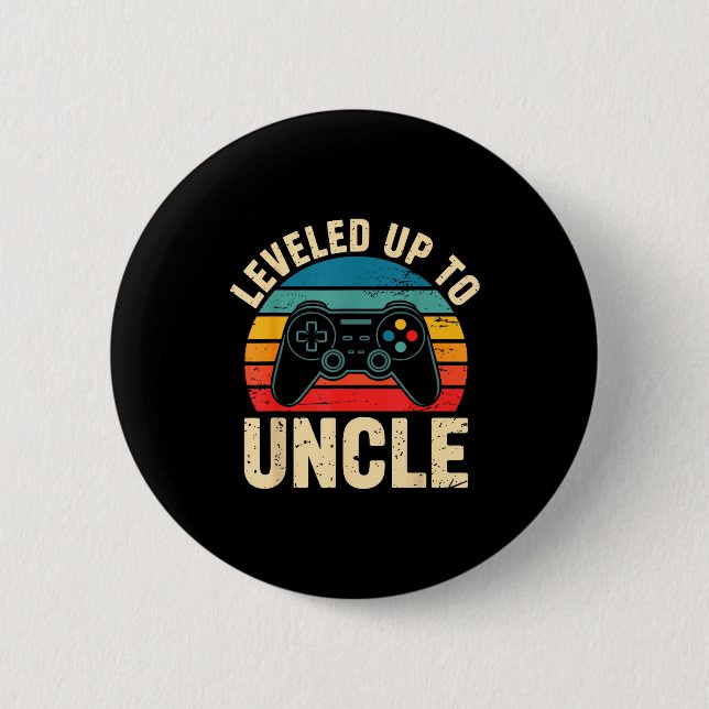 Funny Leveled Up To Uncle Video Gamers Gaming Cute 2 Inch Round Button (Front)