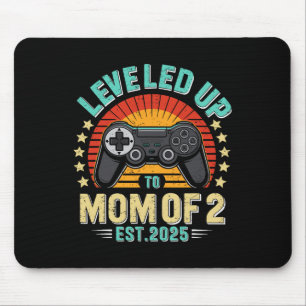 Funny Levelled Up To Mom Of 2 Mother's Day Retro V Mouse Pad
