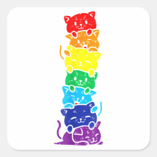 Funny LGBT Cat Stack Rainbow Gay Pride Gift For Ca Square Sticker