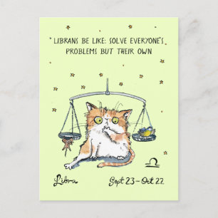 Funny Libra postcard Zodiac Cat Star sign postcard