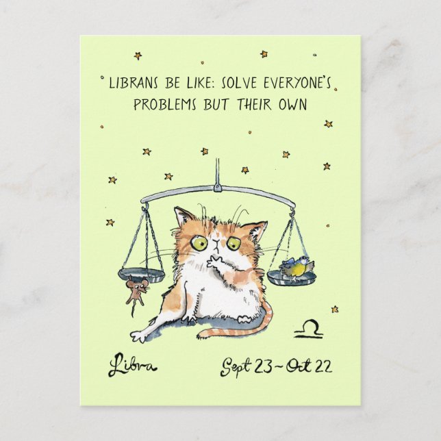 Funny Libra postcard Zodiac Cat Star sign postcard (Front)