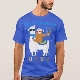 Funny Librarian Llama Sloth Menorah Hanukkah Chanu T-Shirt