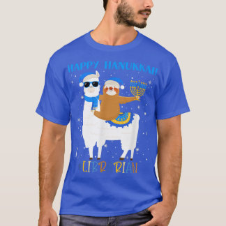 Funny Librarian Llama Sloth Menorah Hanukkah Chanu T-Shirt
