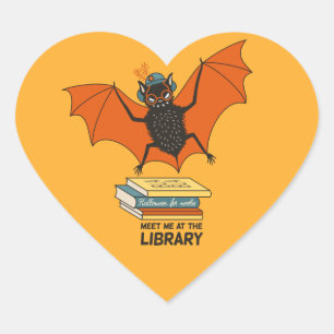 Funny Librarian Teacher Art - Cute Bat Book Lover Heart Sticker