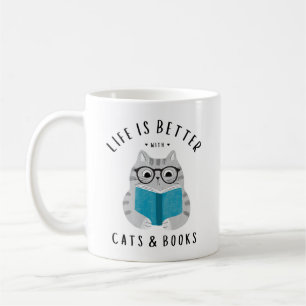 Funny Life is Better with Cats and Books  Coffee Mug