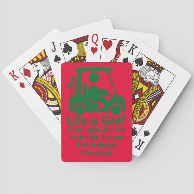 Funny Life is Golf Green Red Playing Cards (Back)