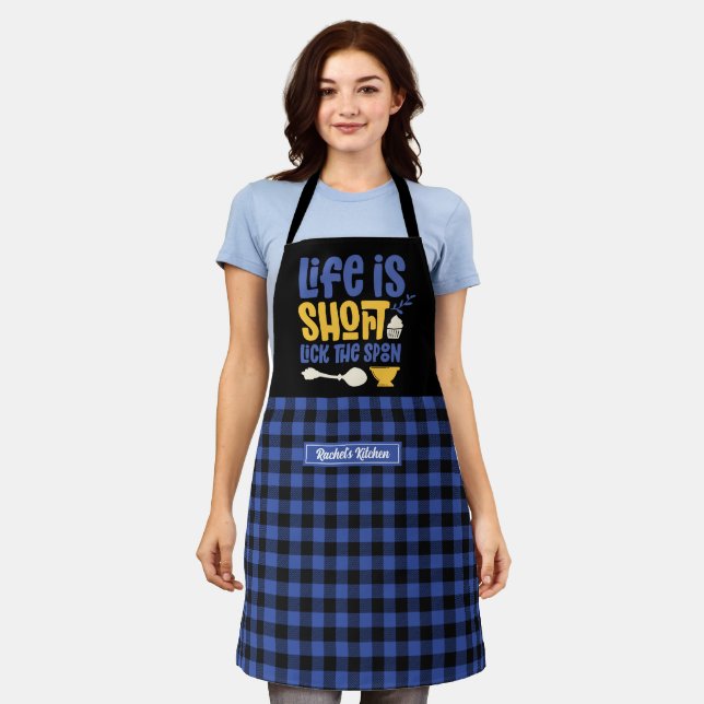 Funny Life is Short Lick The Spoon Plaid Pattern Apron (Worn)
