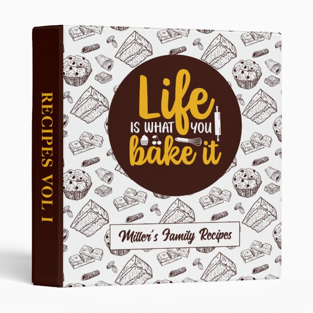 Funny Life Is What You Bake Rustic Dessert Pattern Binder (Front/Spine)