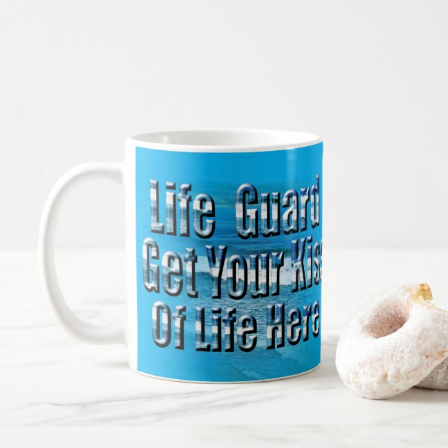 Funny Lifeguard Kiss Here, Coffee Mug (With Donut)