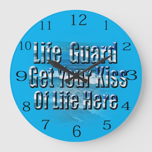 Funny Lifeguard Kiss Here, Lge Wall Clock (Front)