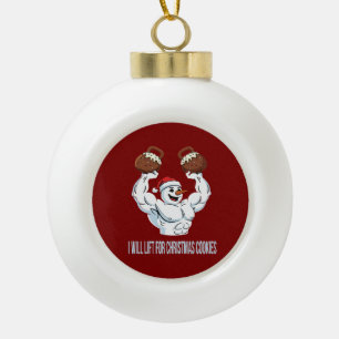 Funny Lifting Snowman Gym Christmas Cookies Ceramic Ball Christmas Ornament