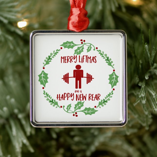 Funny Liftmas Merry Christmas Fitness Gym Barbell Metal Ornament (Tree)