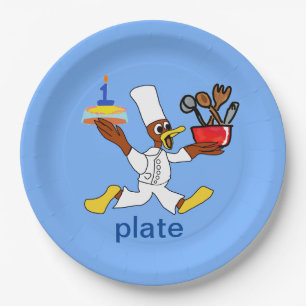 Funny Light Blue Chef Ducky Kazoo Paper Plate
