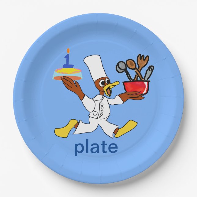 Funny Light Blue Chef Ducky Kazoo Paper Plate (Front)