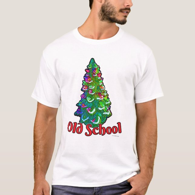 Funny Lighted Old School Christmas Tree Slogan T-Shirt (Front)