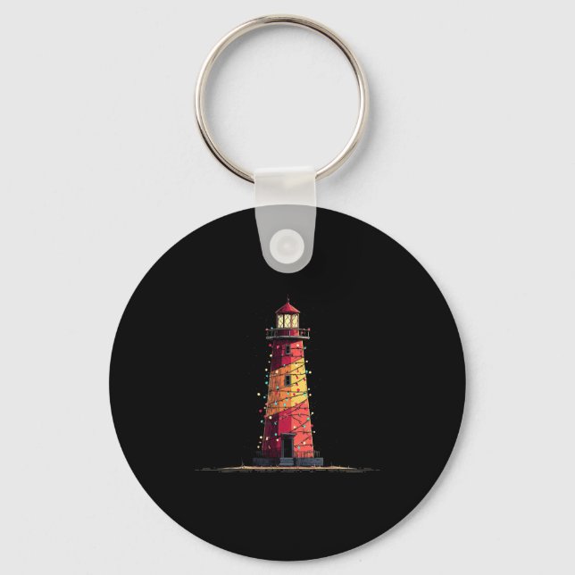 Funny Lighthouse Christmas Graphics Lights Lover  Keychain (Front)