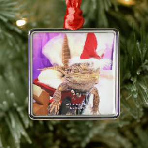 Funny Lil' Murph Lizard in Santa Hat Christmas Met Metal Ornament