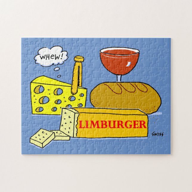 Funny Limburger Cheese and Wine Cartoon Jigsaw Puzzle (Horizontal)